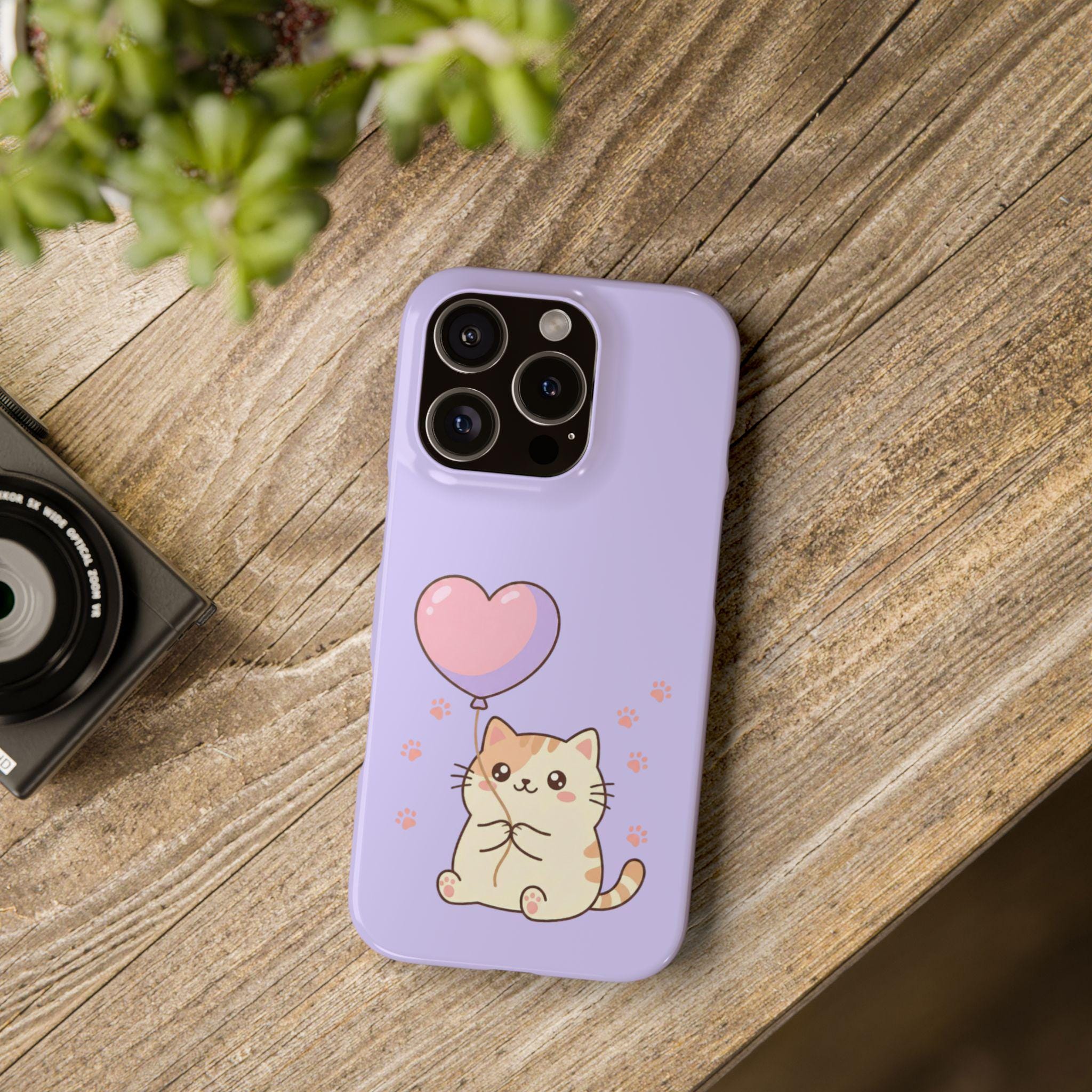 Cat Phone Case Heart Balloon Pet Lover Pastel Design