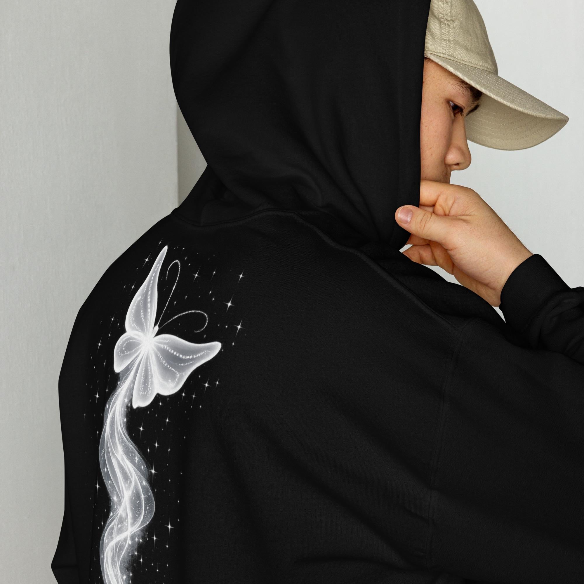 Ethereal Butterfly Hoodie  Minimal Spiritual Back Print Hoodie for Women