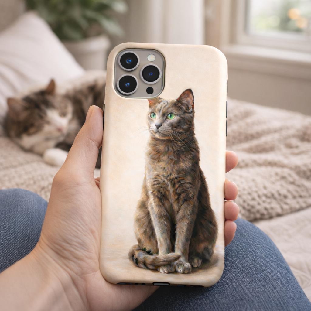 Realistic Cat iPhone Case, Elegant Beige Animal Phone Cover