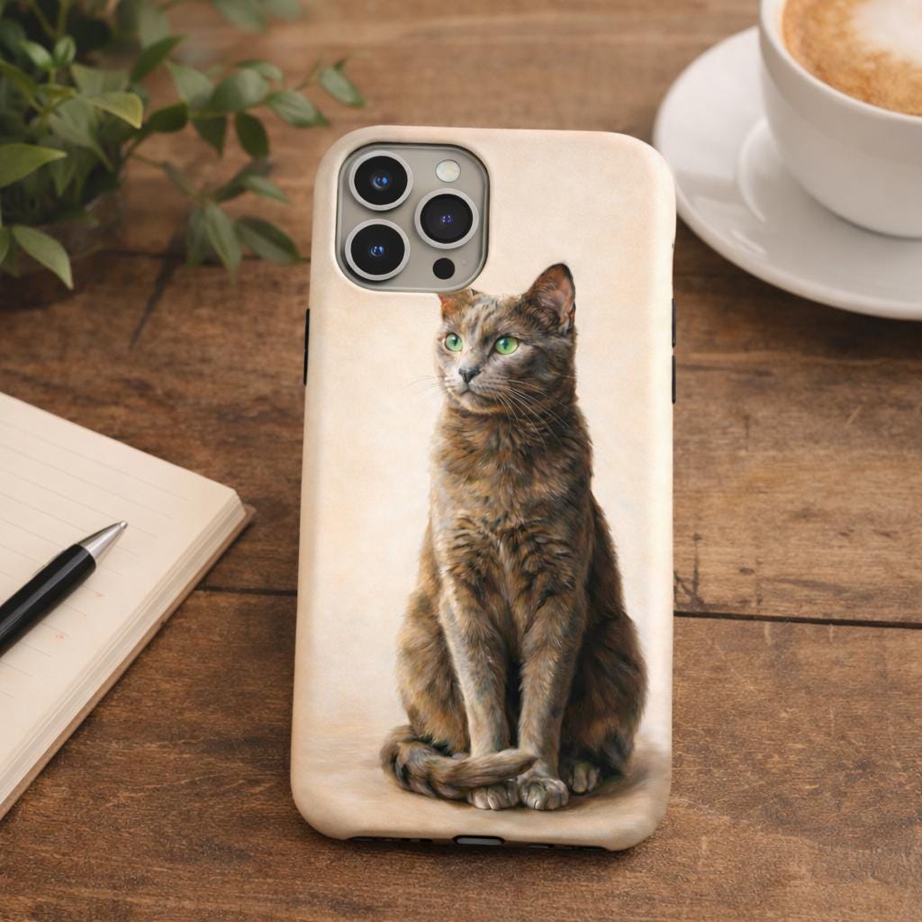 Realistic Cat iPhone Case, Elegant Beige Animal Phone Cover