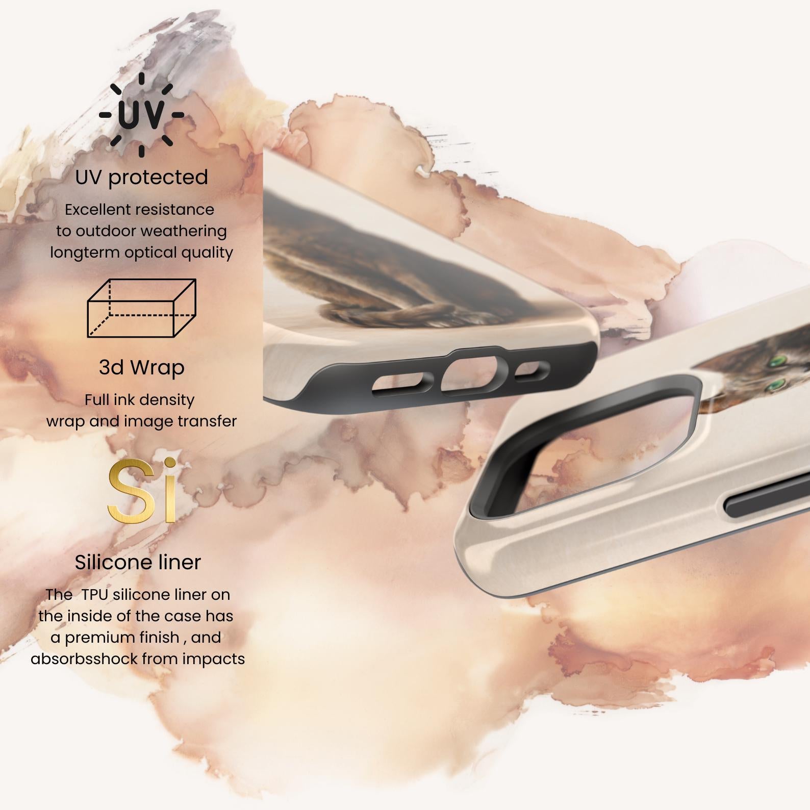 Realistic Cat iPhone Case, Elegant Beige Animal Phone Cover