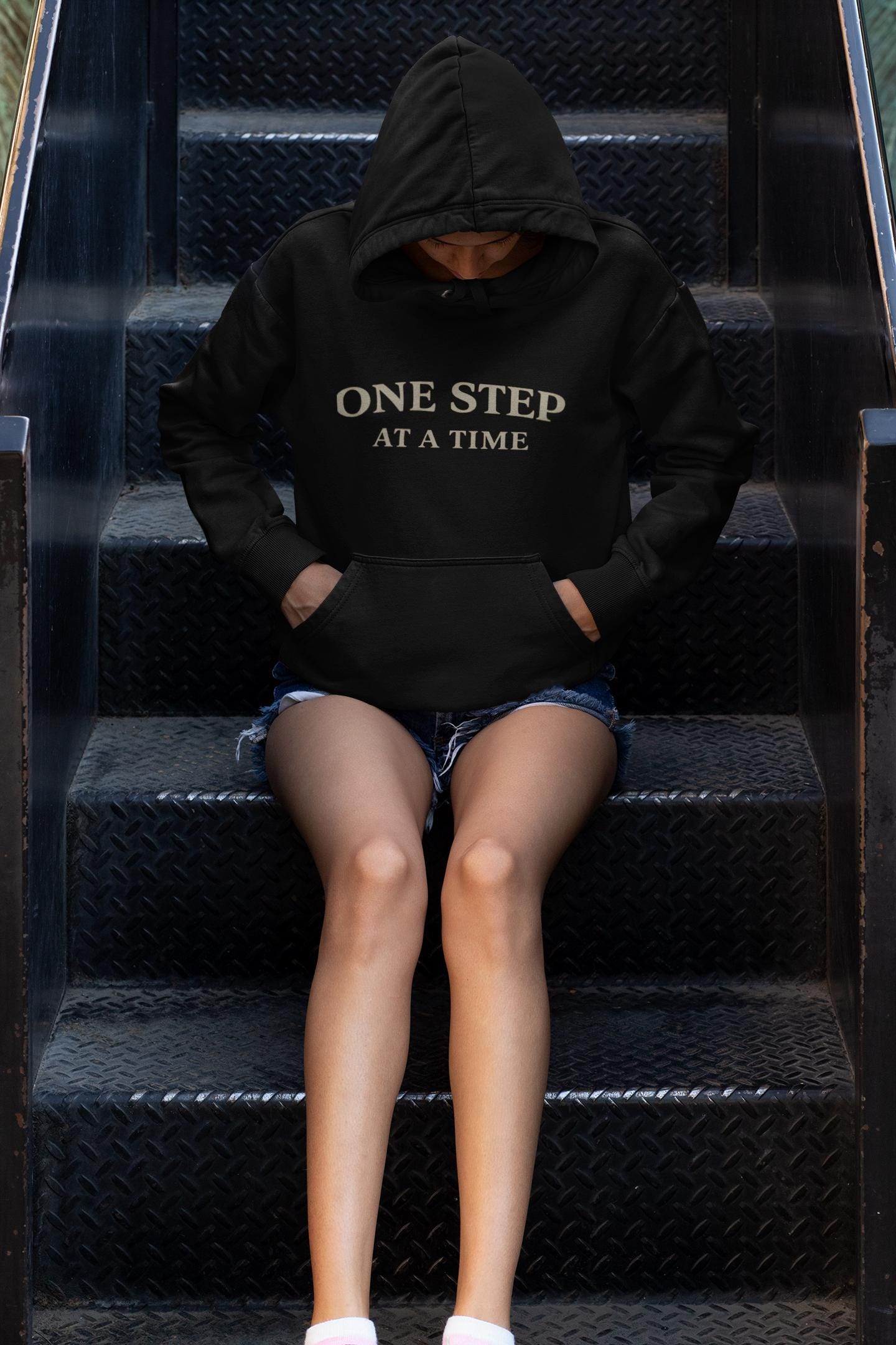 One Step at a Time Hoodie Minimal Motivational Hoodie, Inspirational Quote Sweatshirt,