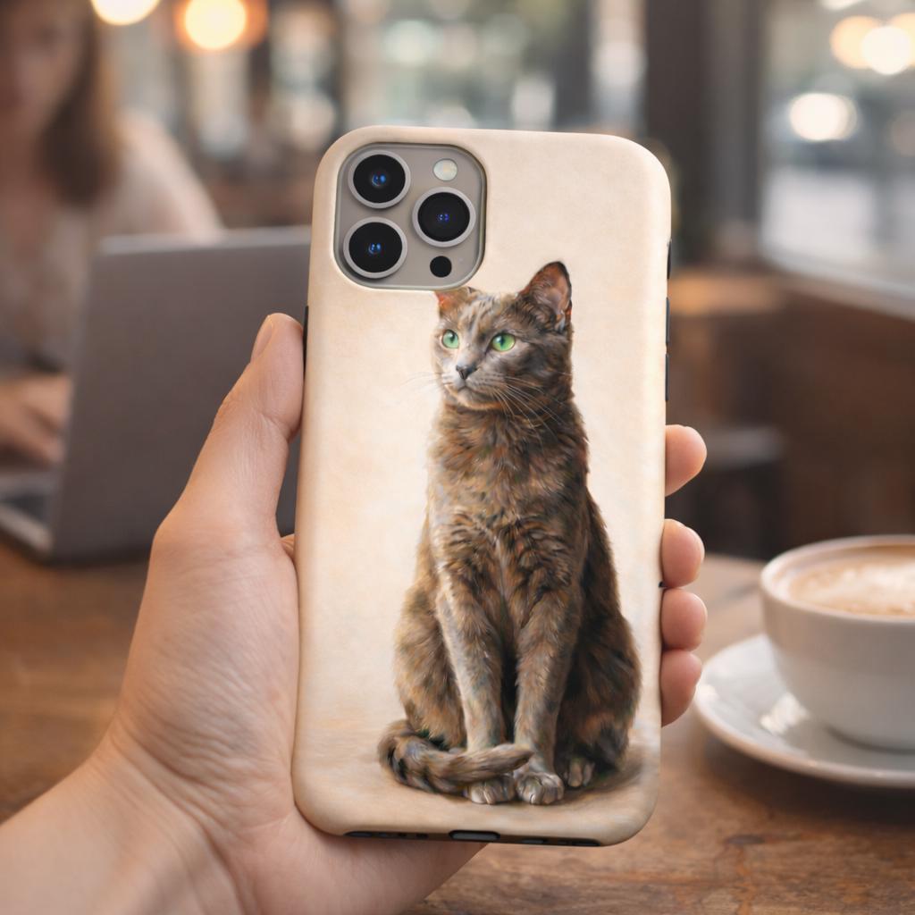Realistic Cat iPhone Case, Elegant Beige Animal Phone Cover