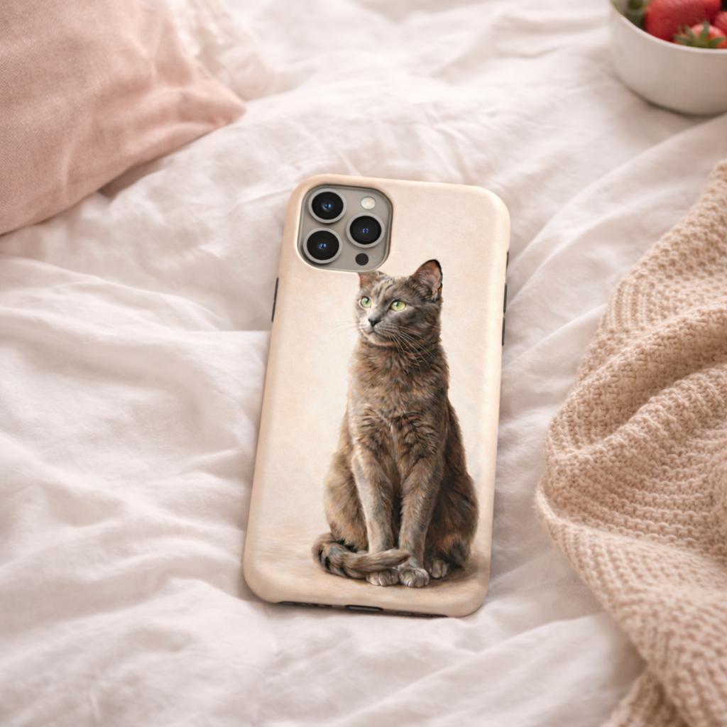 Realistic Cat iPhone Case, Elegant Beige Animal Phone Cover