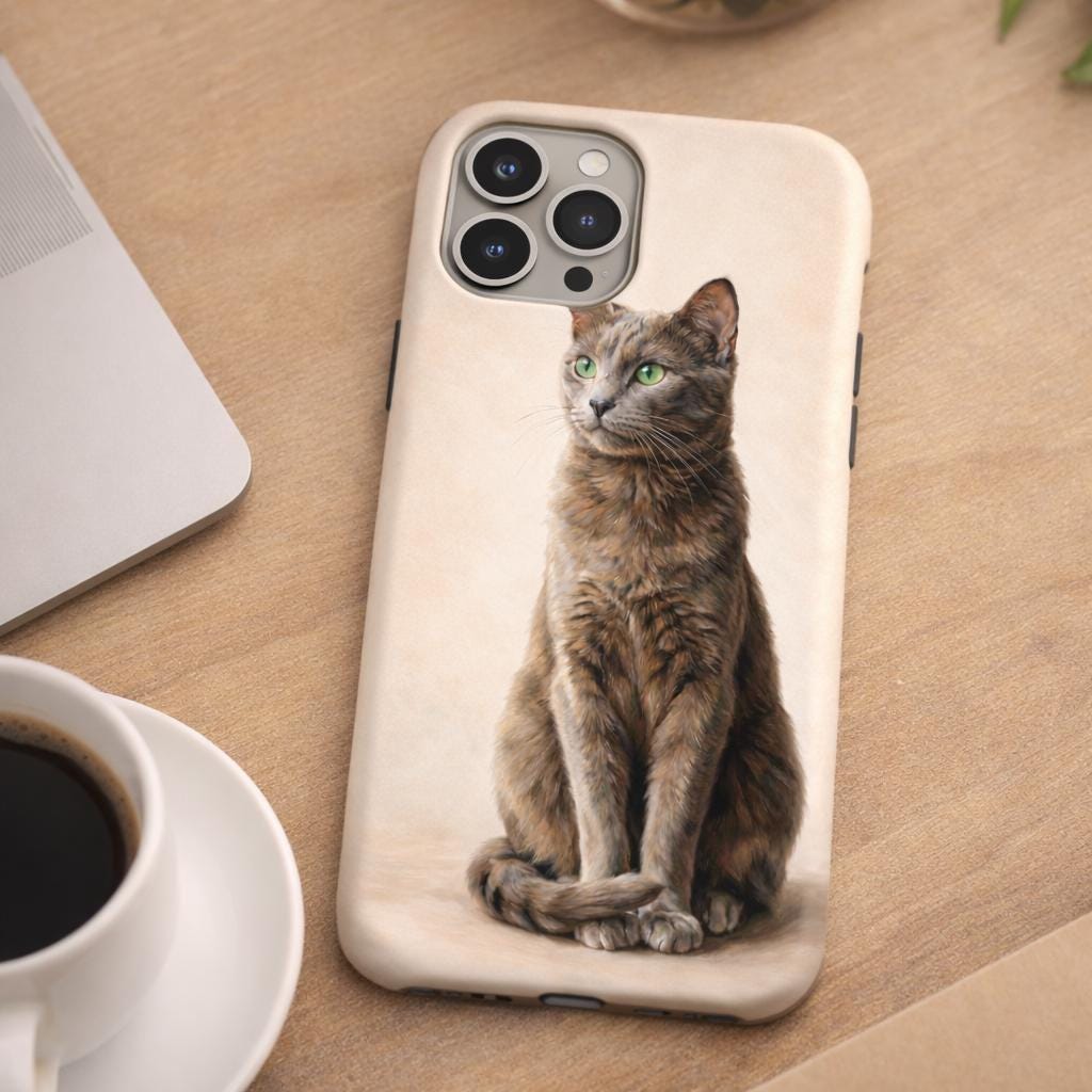 Realistic Cat iPhone Case, Elegant Beige Animal Phone Cover