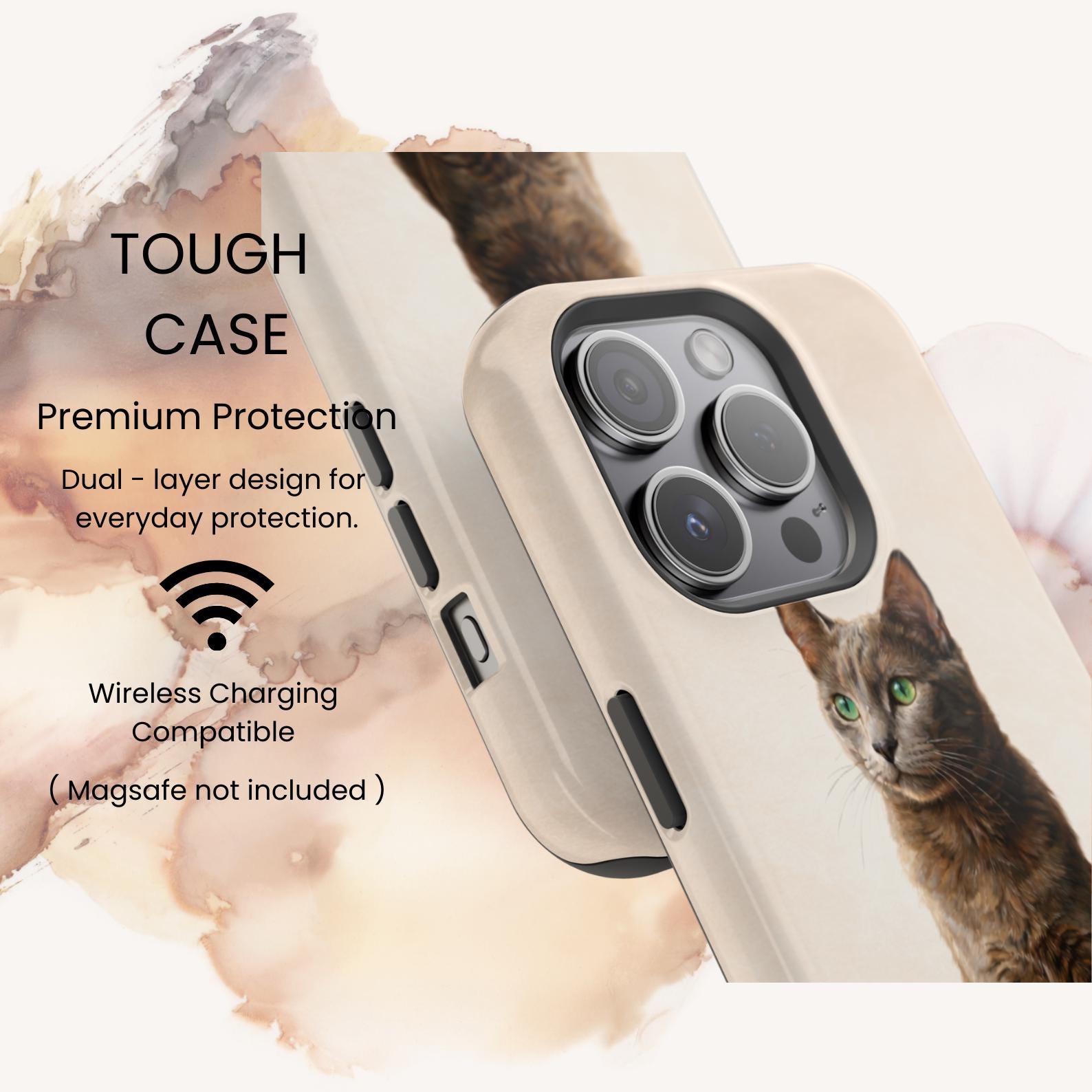 Realistic Cat iPhone Case, Elegant Beige Animal Phone Cover