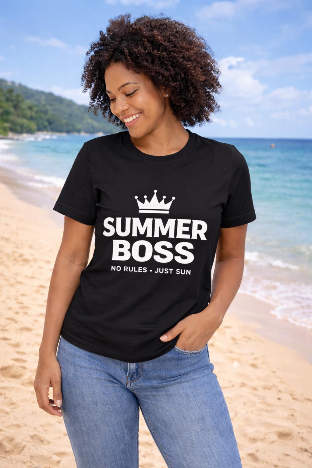 Summer Boss T-Shirt | Crown Graphic, 'No Rules Just Sun' Slogan