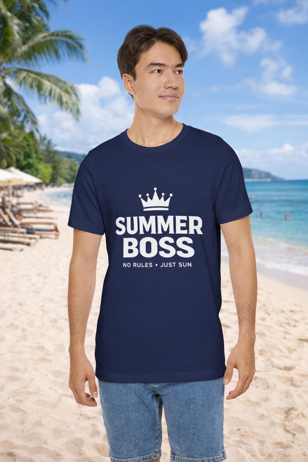Summer Boss T-Shirt | Crown Graphic, 'No Rules Just Sun' Slogan