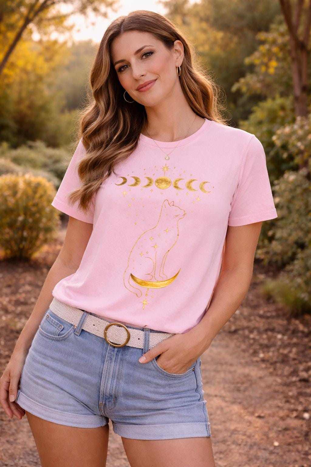 Celestial Cat Moon Phase T-Shirt, Witchy Astrology Graphic Tee
