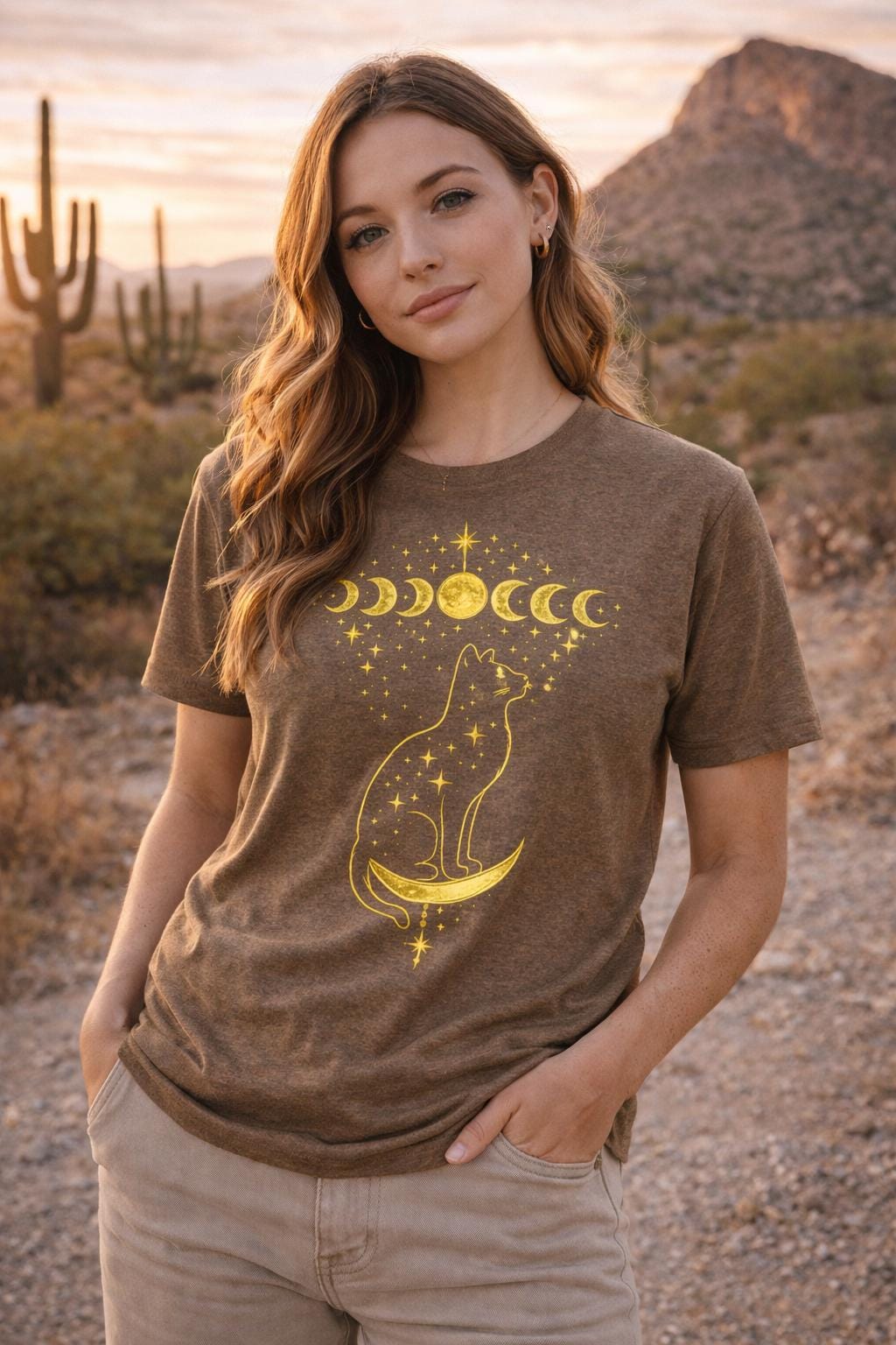 Celestial Cat Moon Phase T-Shirt, Witchy Astrology Graphic Tee
