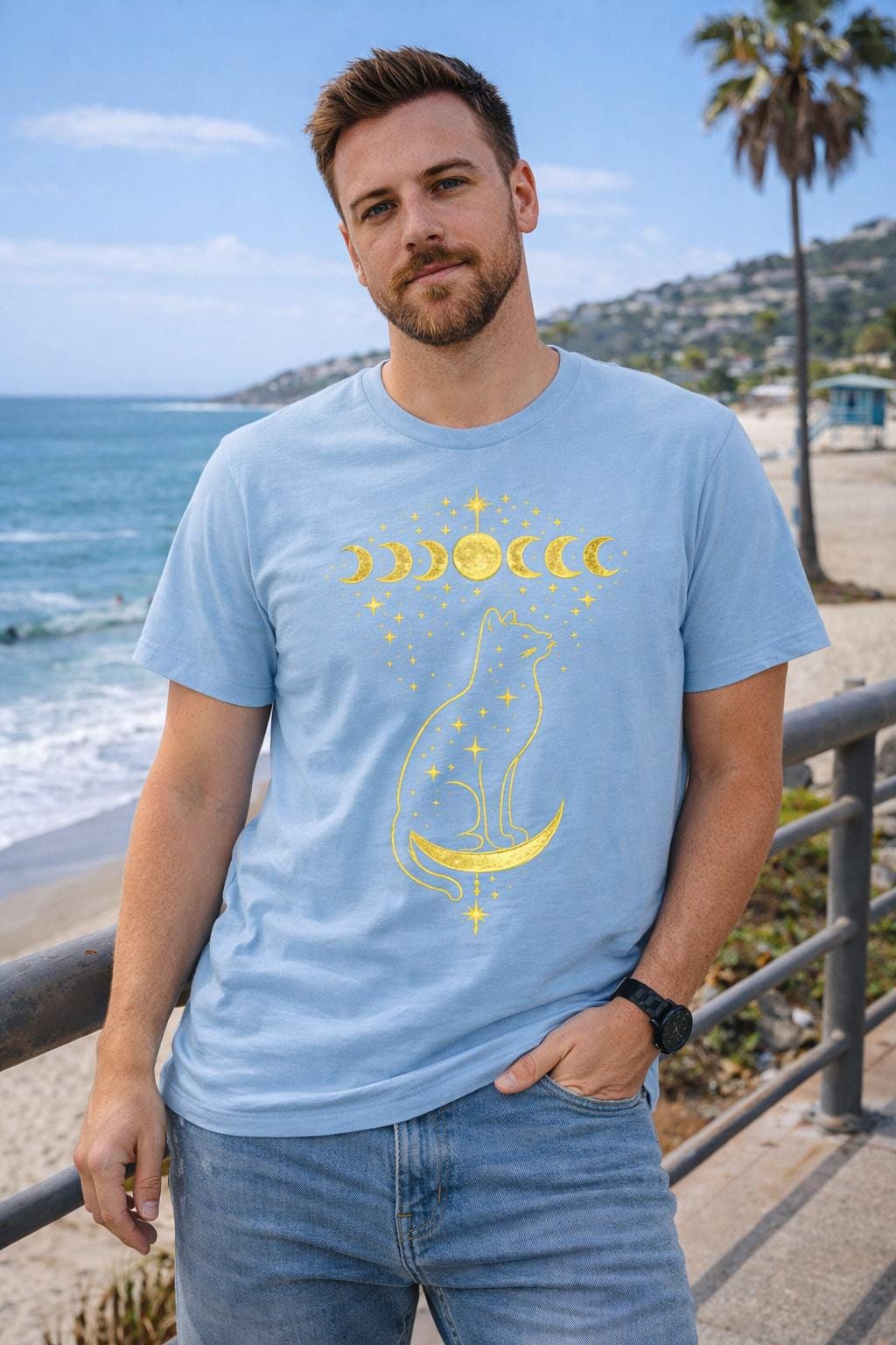 Celestial Cat Moon Phase T-Shirt, Witchy Astrology Graphic Tee