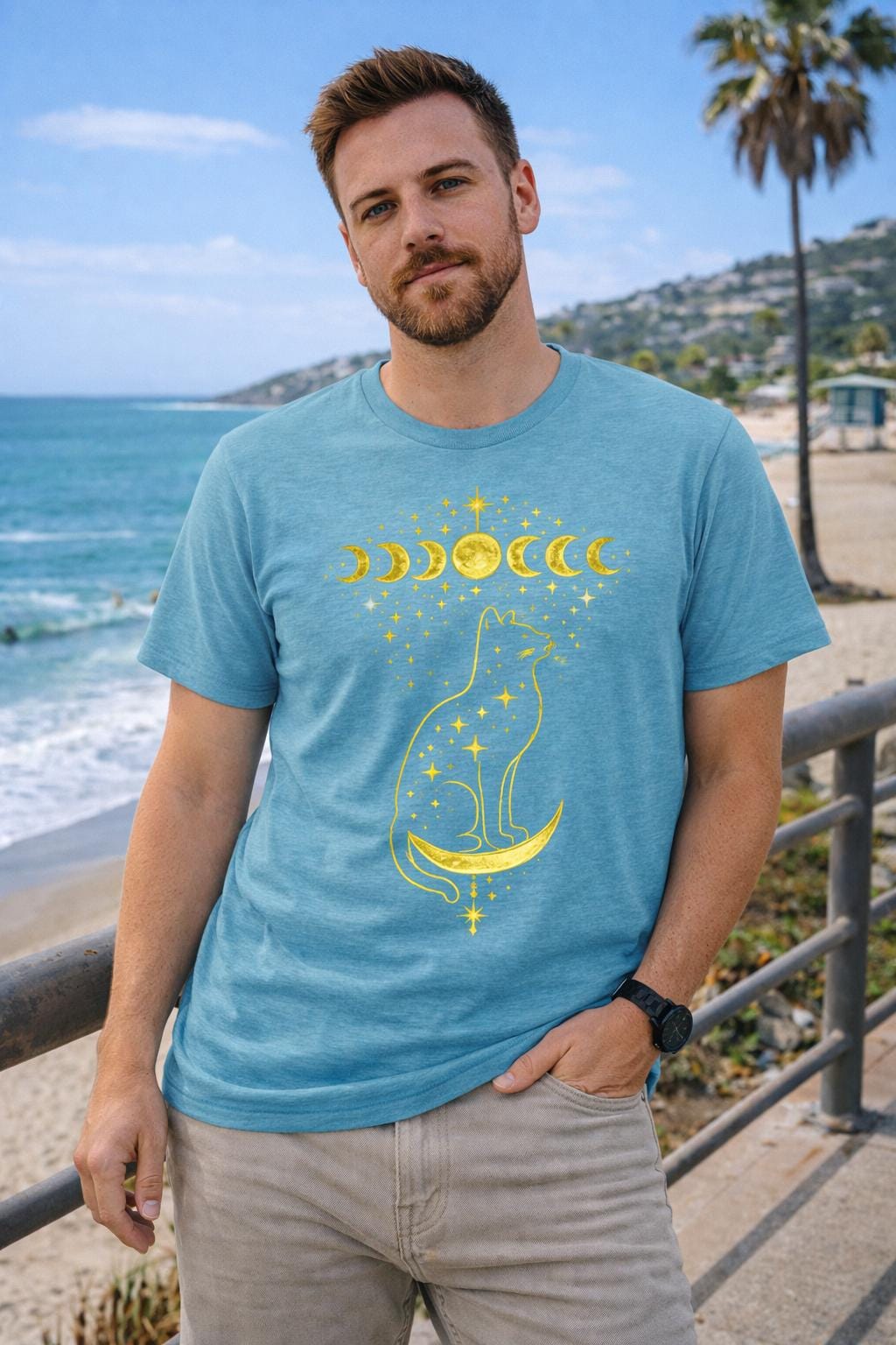 Celestial Cat Moon Phase T-Shirt, Witchy Astrology Graphic Tee