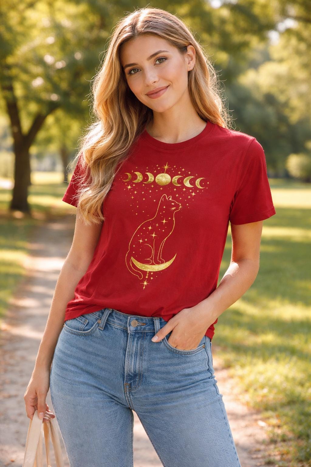 Celestial Cat Moon Phase T-Shirt, Witchy Astrology Graphic Tee