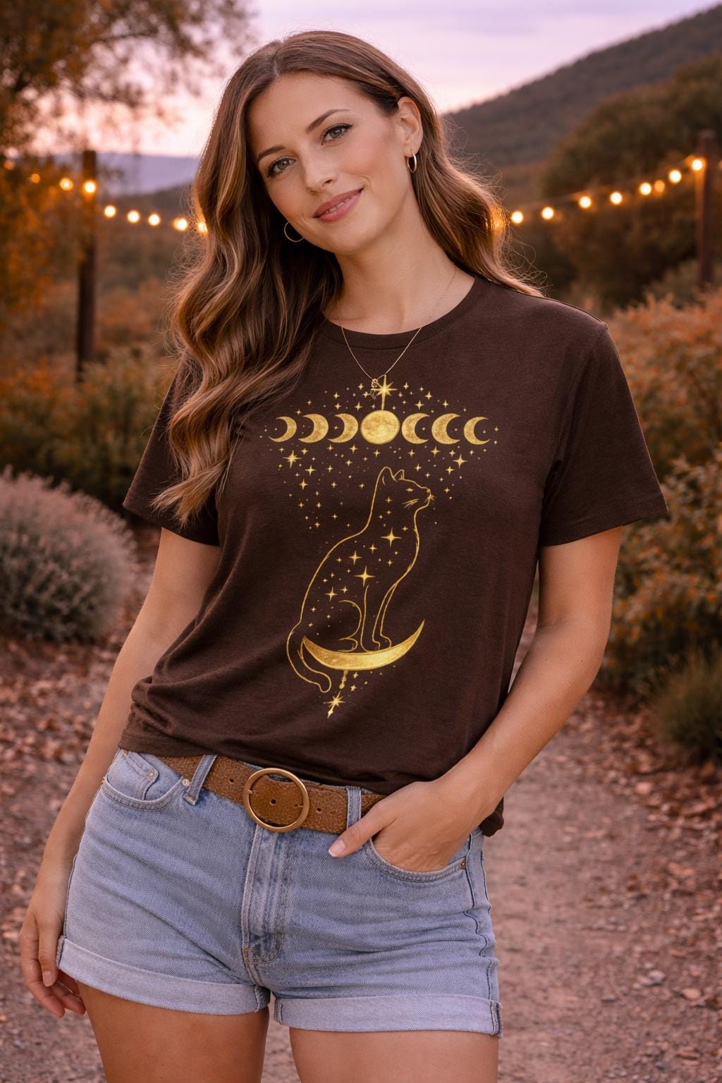 Celestial Cat Moon Phase T-Shirt, Witchy Astrology Graphic Tee