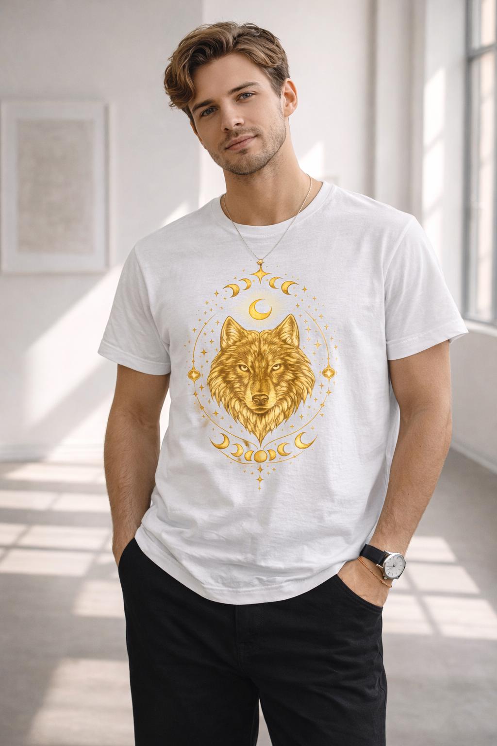 Wolf Moon Celestial Graphic T-Shirt, Boho Spiritual Wolf Tee