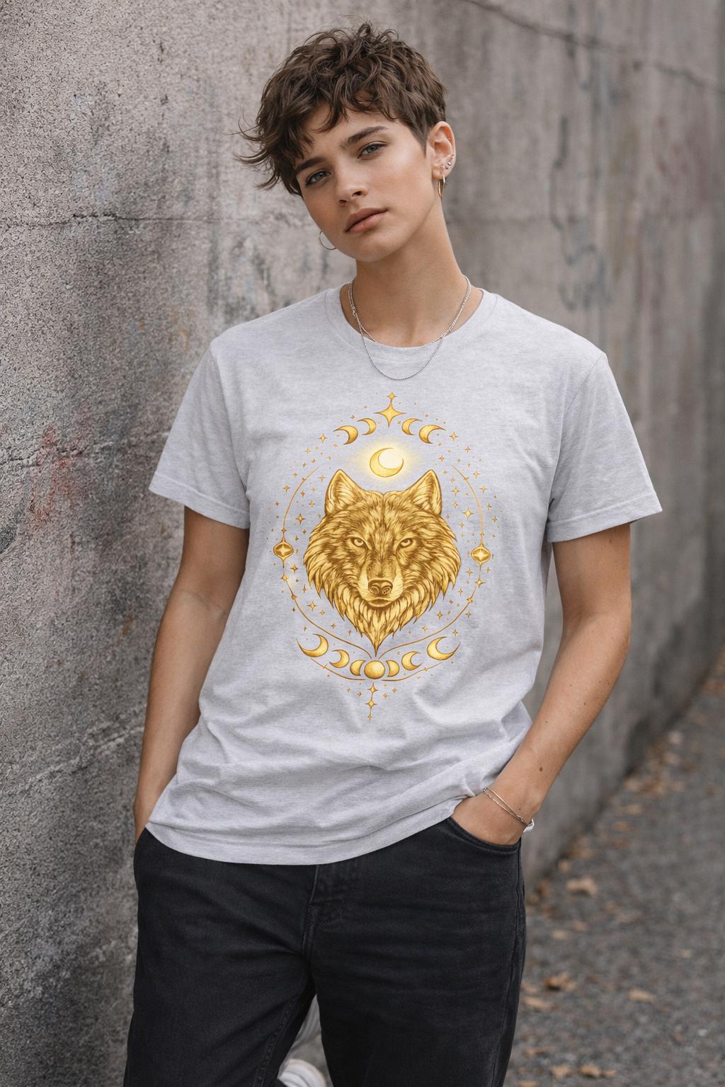 Wolf Moon Celestial Graphic T-Shirt, Boho Spiritual Wolf Tee