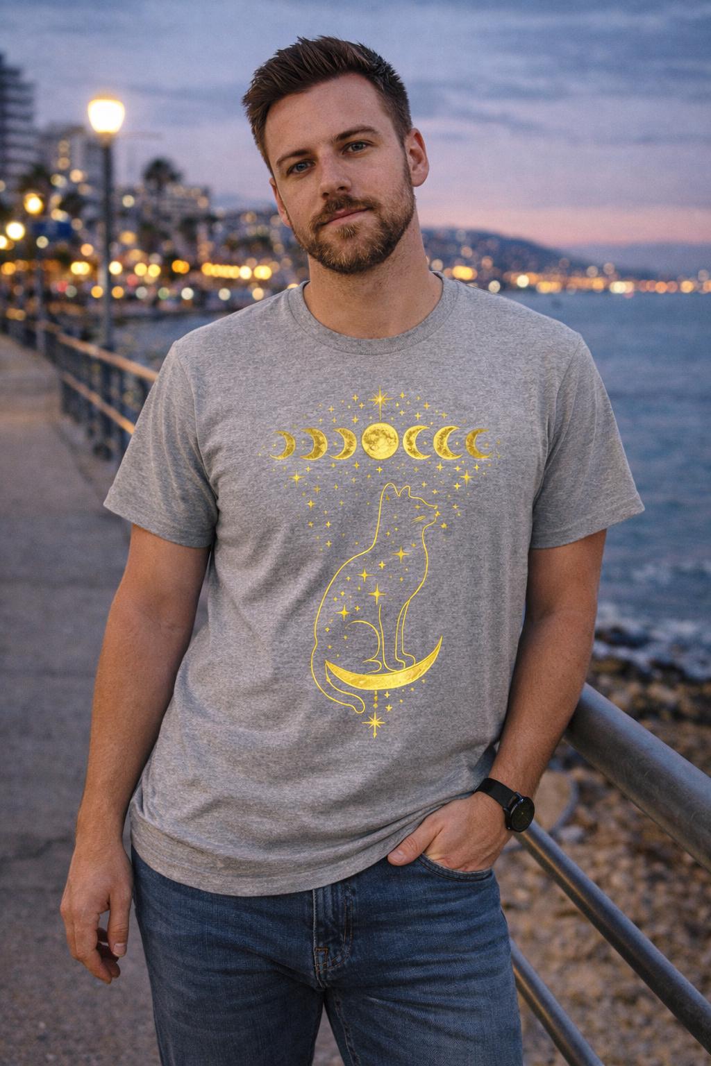 Celestial Cat Moon Phase T-Shirt, Witchy Astrology Graphic Tee