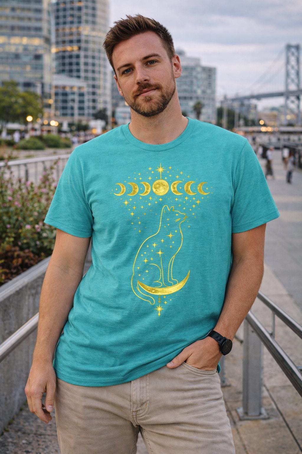 Celestial Cat Moon Phase T-Shirt, Witchy Astrology Graphic Tee