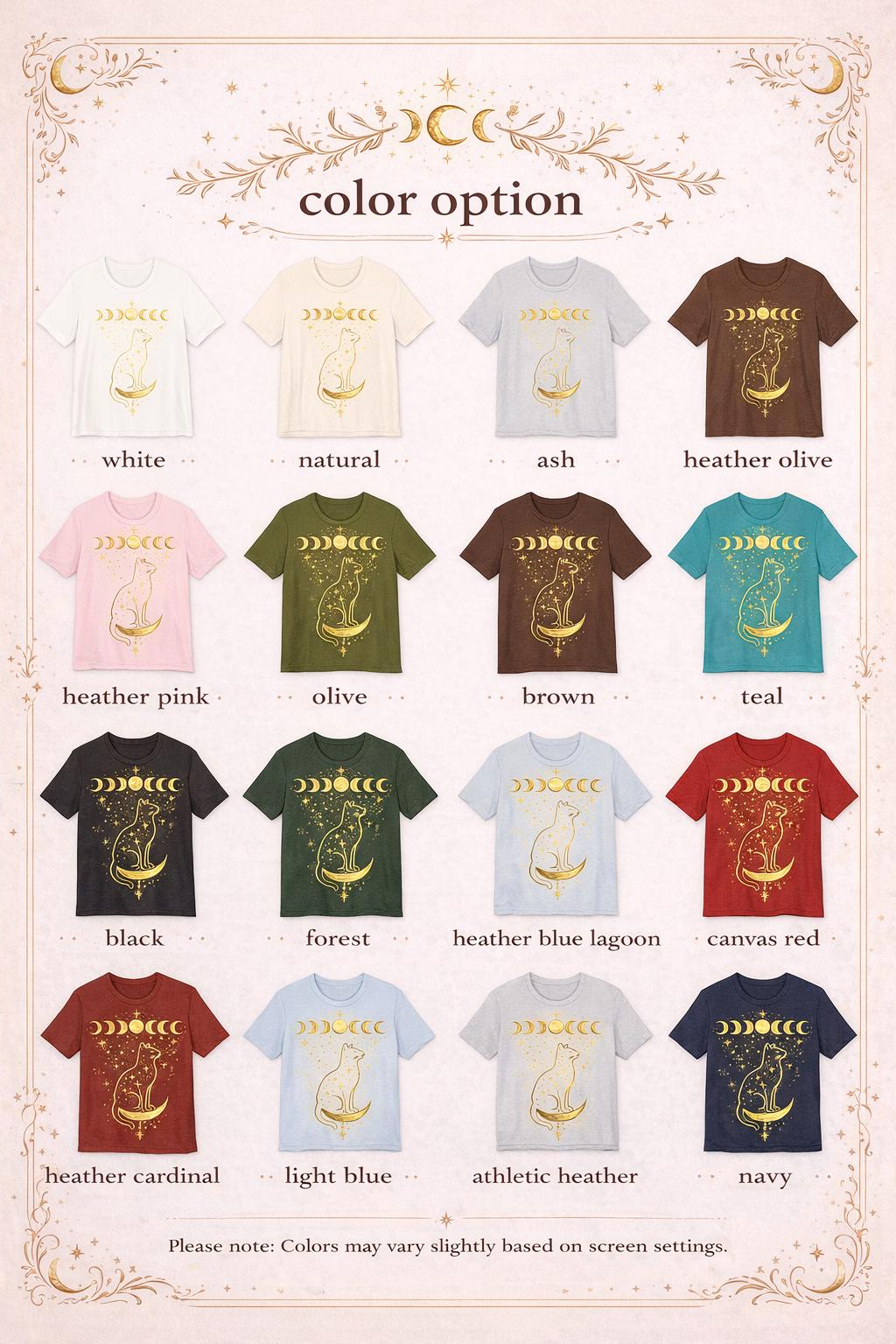 Celestial Cat Moon Phase T-Shirt, Witchy Astrology Graphic Tee