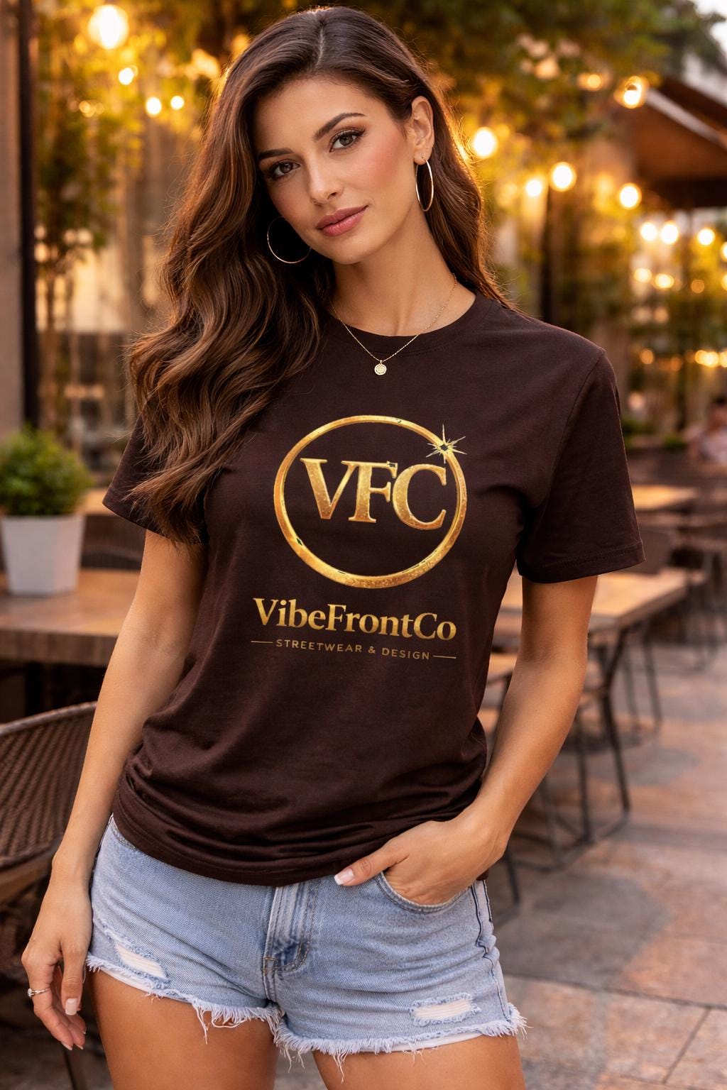 VibeFrontCo Gold Logo T-Shirt, Minimalist Black Streetwear Tee, Unisex Urban Fashion
