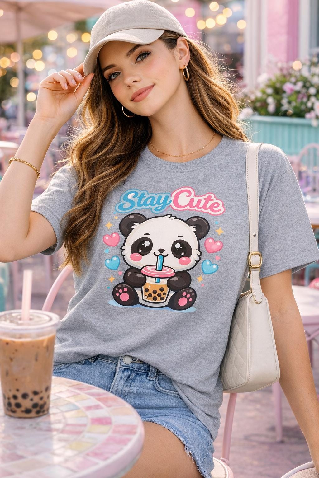 Kawaii Panda Bubble Tea T-Shirt, Pastel Graphic Top, Soft Cotton Tee