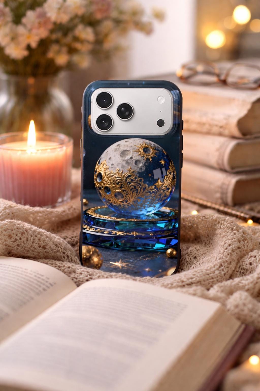 Celestial Moon iPhone Case – Gold Night Sky Galaxy Cover