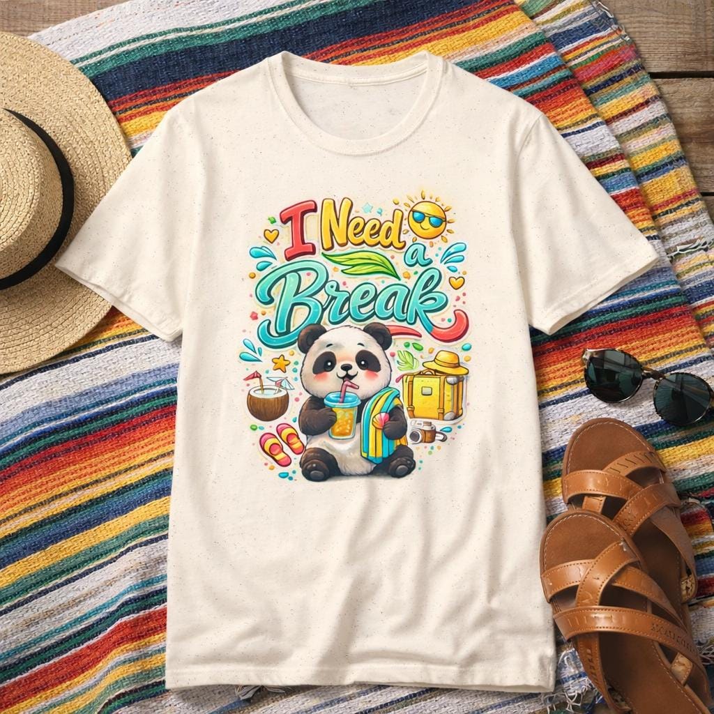 Funny Panda T-Shirt, Vacation Vibes Graphic Tee, Summer Beach Shirt