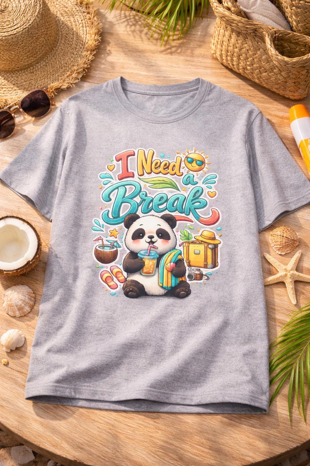 Funny Panda T-Shirt, Vacation Vibes Graphic Tee, Summer Beach Shirt