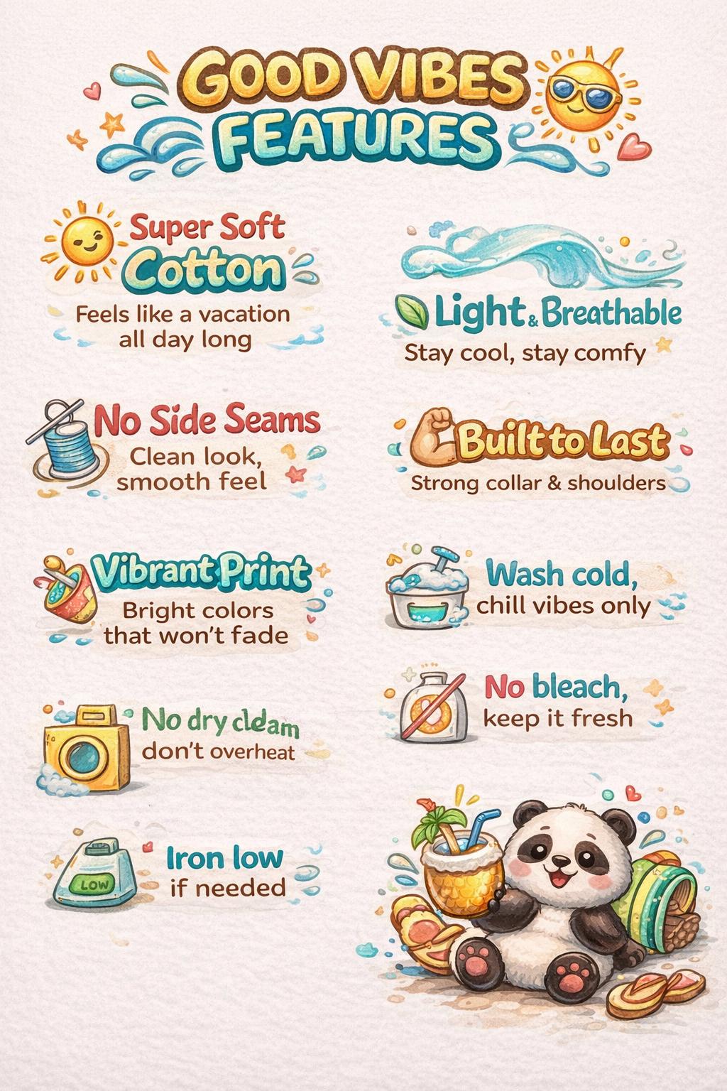 Funny Panda T-Shirt, Vacation Vibes Graphic Tee, Summer Beach Shirt