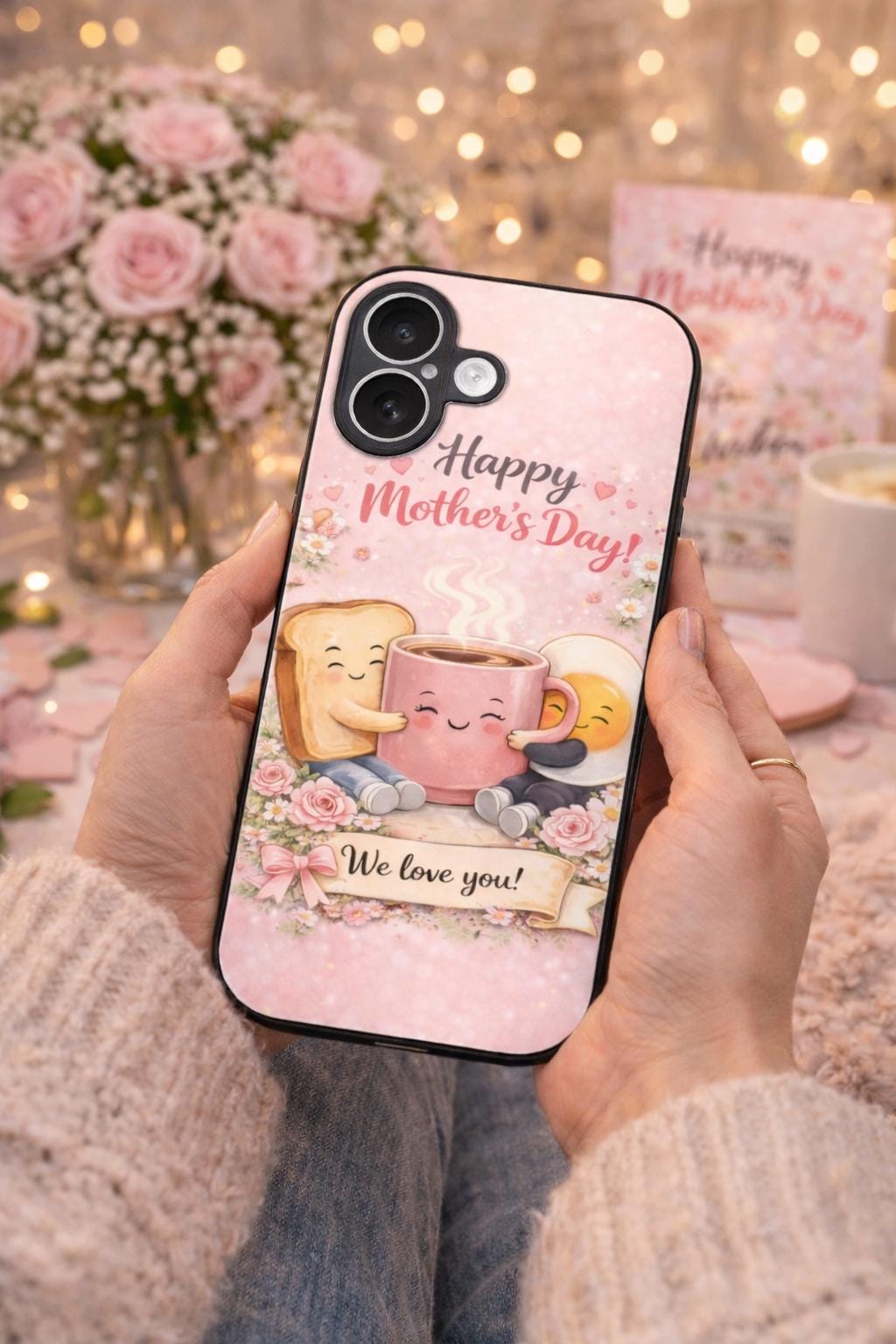 Mother’s Day Coffee Phone Case – Pink Floral iPhone Cover, Mom Gift We Love You