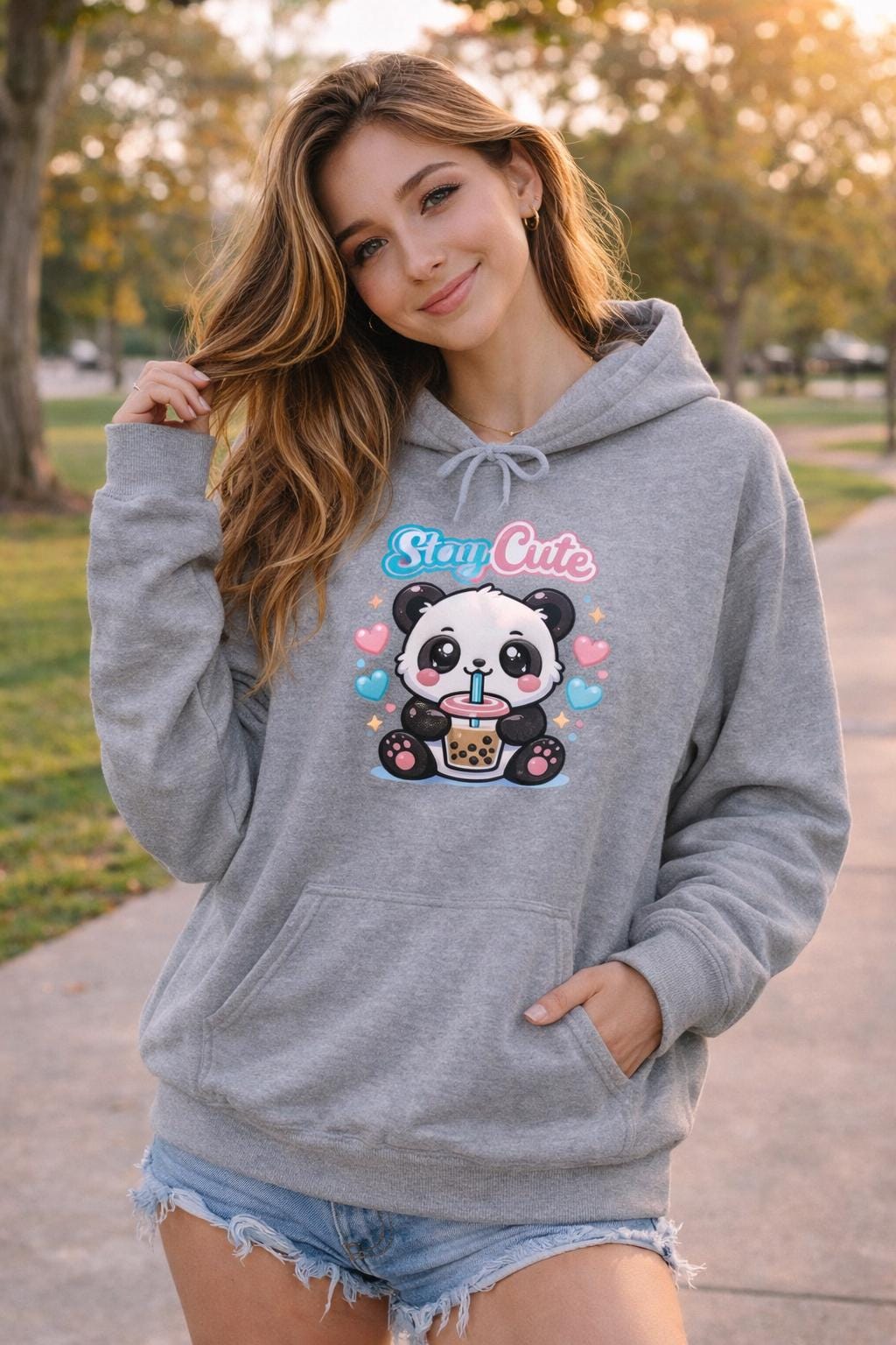 Kawaii Panda Bubble Tea Hoodie, Pastel Pink Sweatshirt