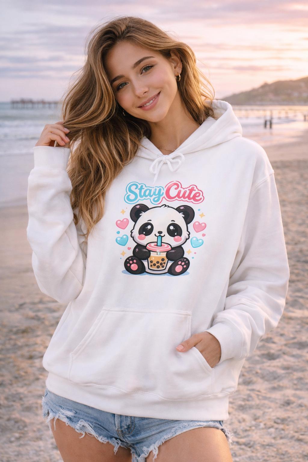 Kawaii Panda Bubble Tea Hoodie, Pastel Pink Sweatshirt