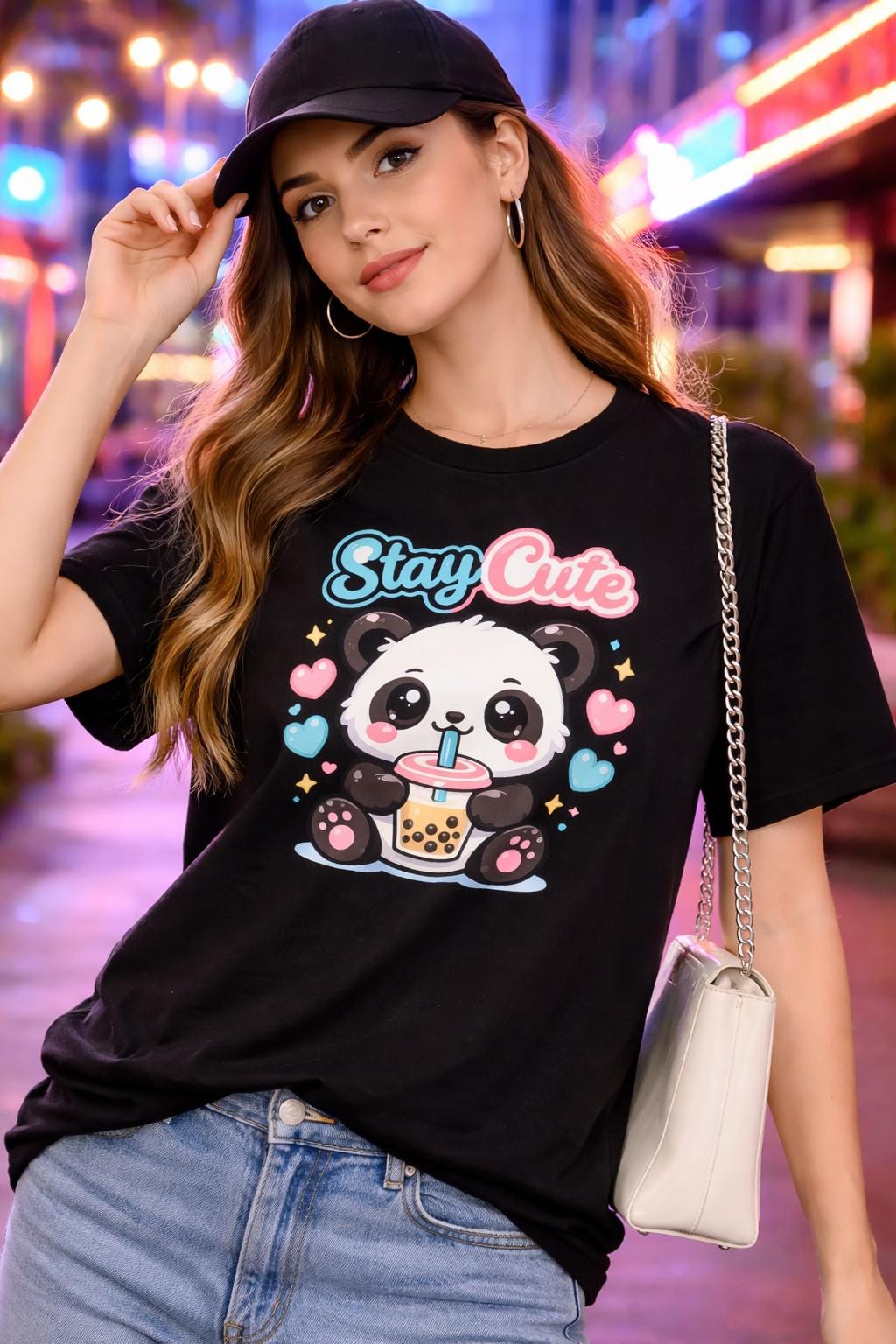 Kawaii Panda Bubble Tea T-Shirt, Pastel Graphic Top, Soft Cotton Tee