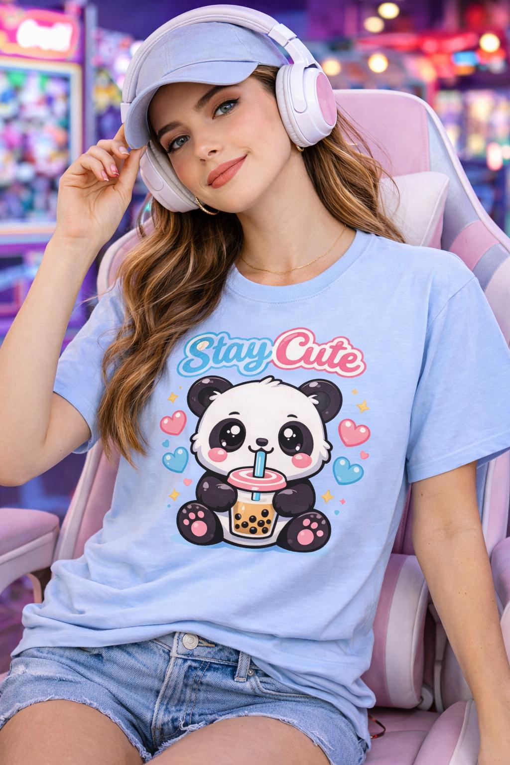 Kawaii Panda Bubble Tea T-Shirt, Pastel Graphic Top, Soft Cotton Tee