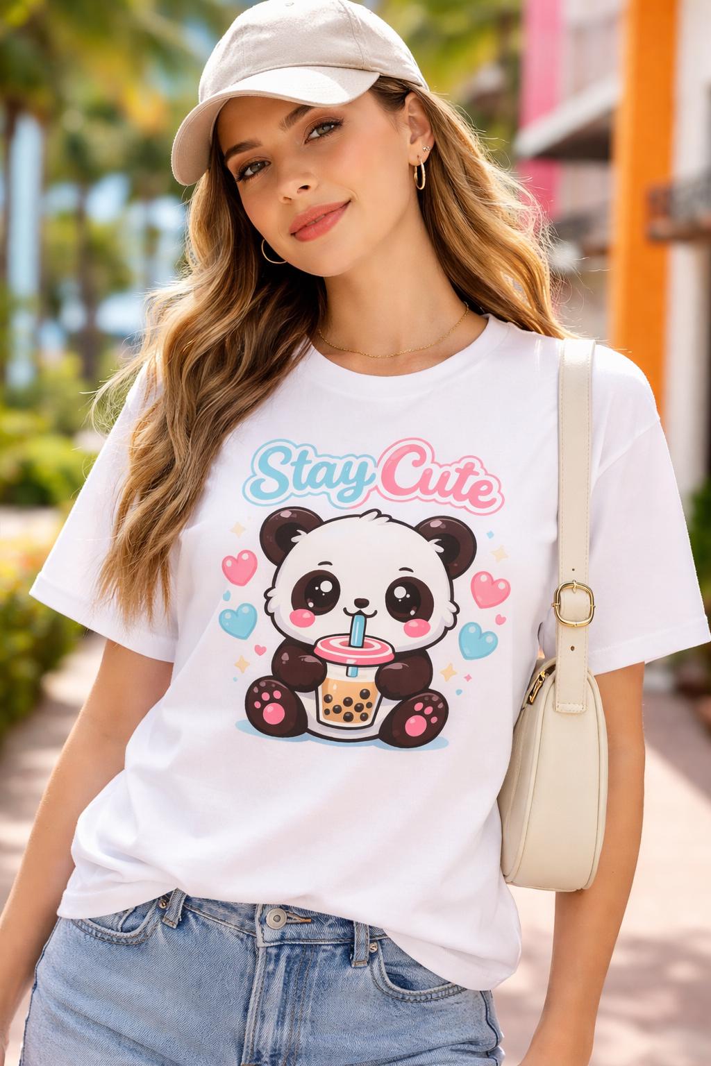 Kawaii Panda Bubble Tea T-Shirt, Pastel Graphic Top, Soft Cotton Tee