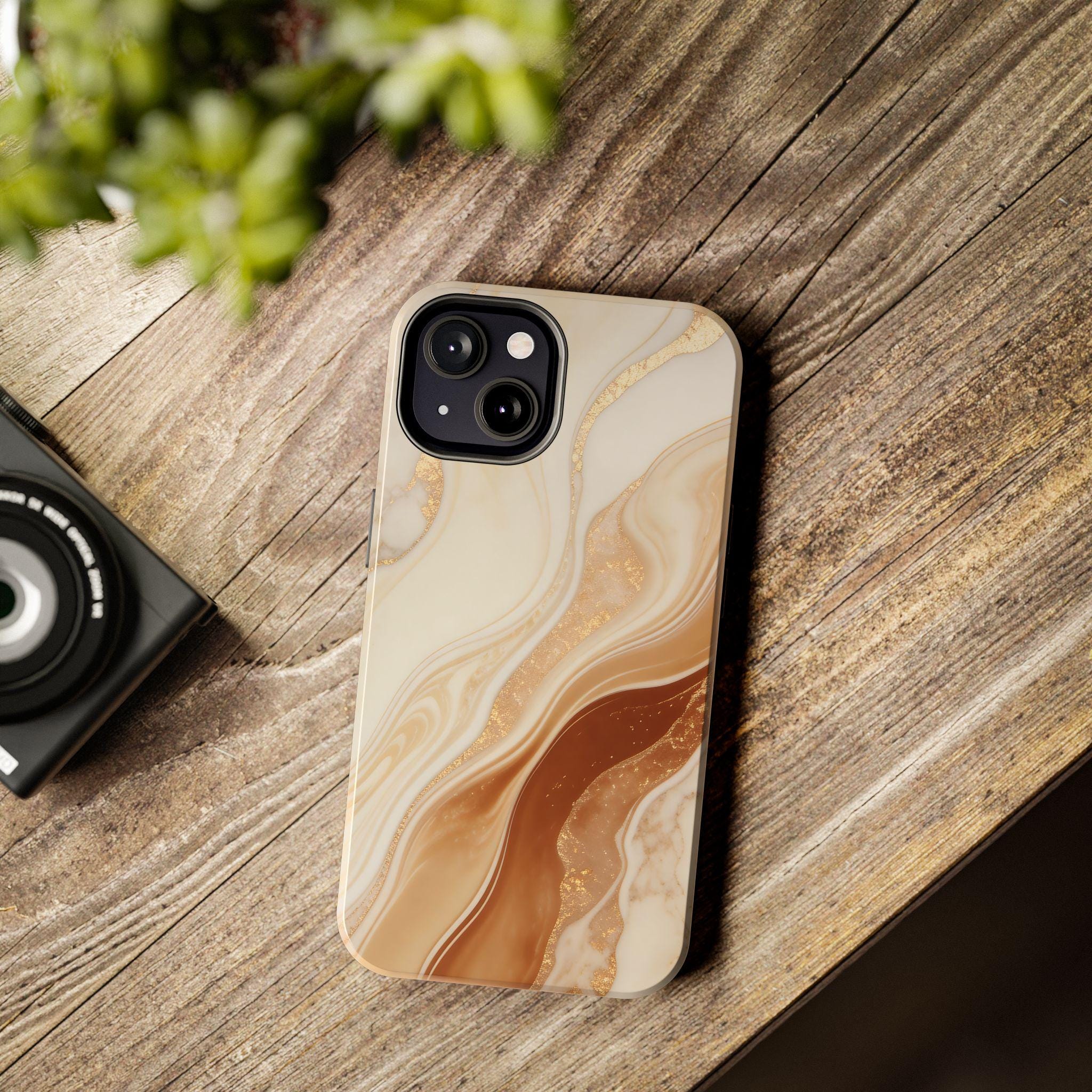 Beige Gold Marble Phone Case, Chic Minimalist Design, Protective Cover