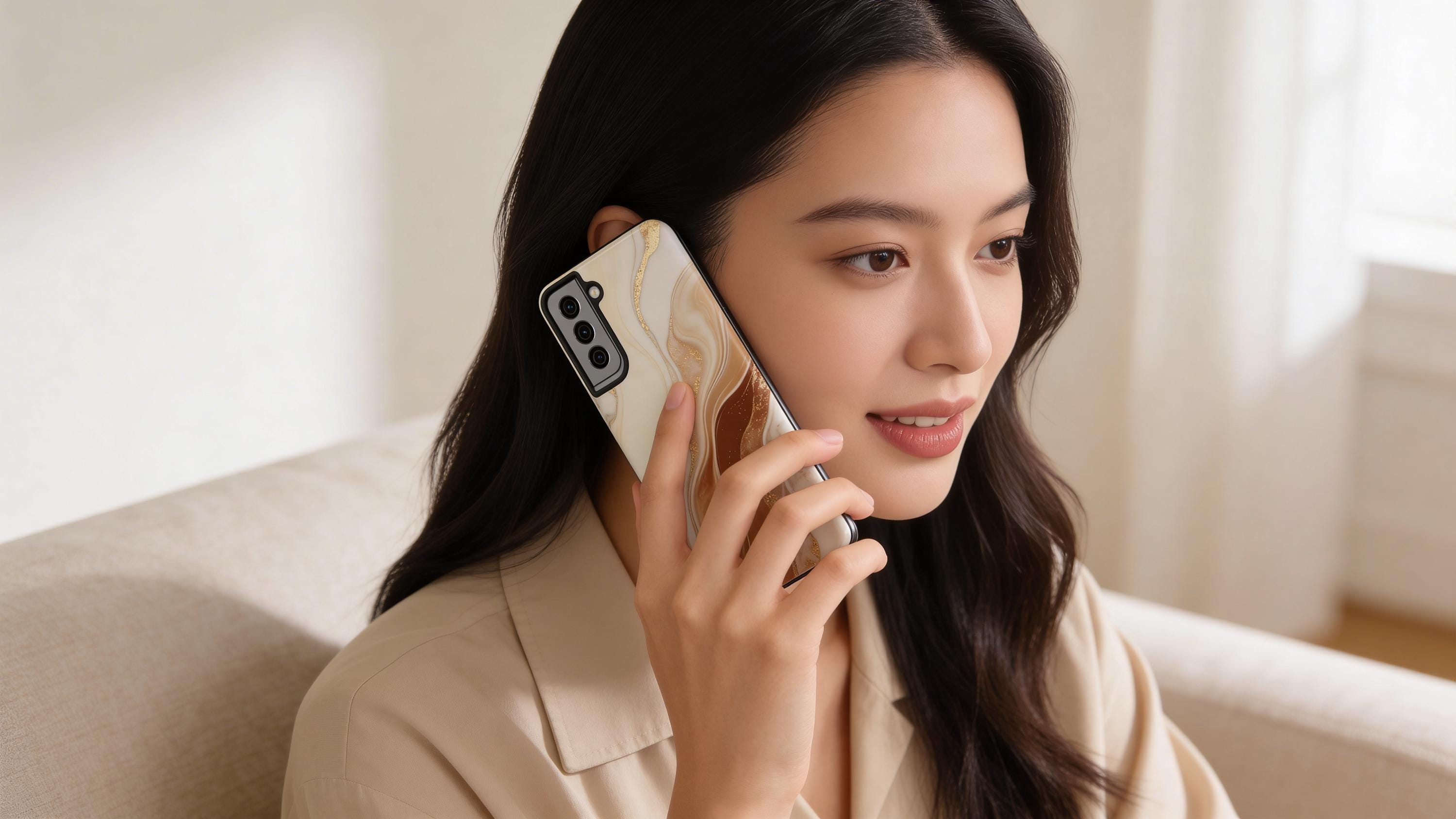 Beige Gold Marble Phone Case, Chic Minimalist Design, Protective Cover