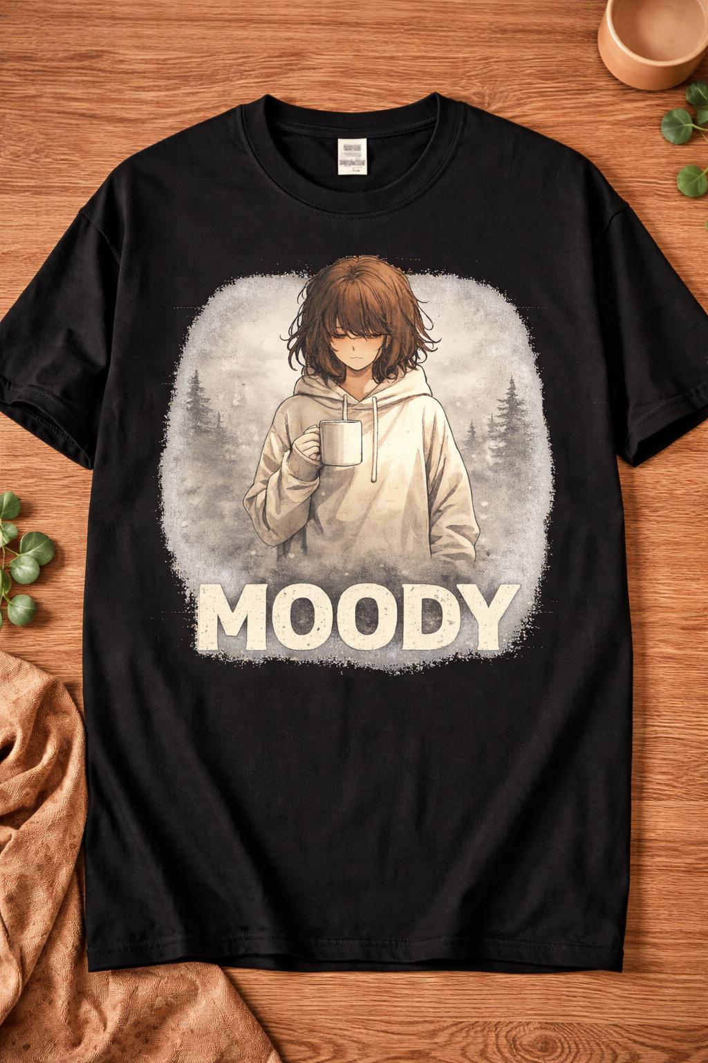 Moody T-Shirt, Vintage Anime Girl Shirt, Cozy Coffee Mood Tee, Soft Minimal Graphic