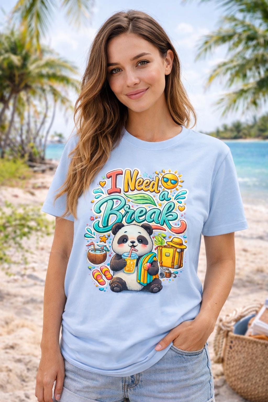 Funny Panda T-Shirt, Vacation Vibes Graphic Tee, Summer Beach Shirt