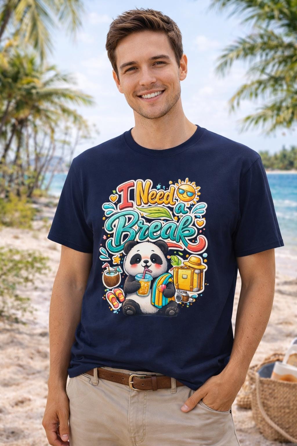 Funny Panda T-Shirt, Vacation Vibes Graphic Tee, Summer Beach Shirt