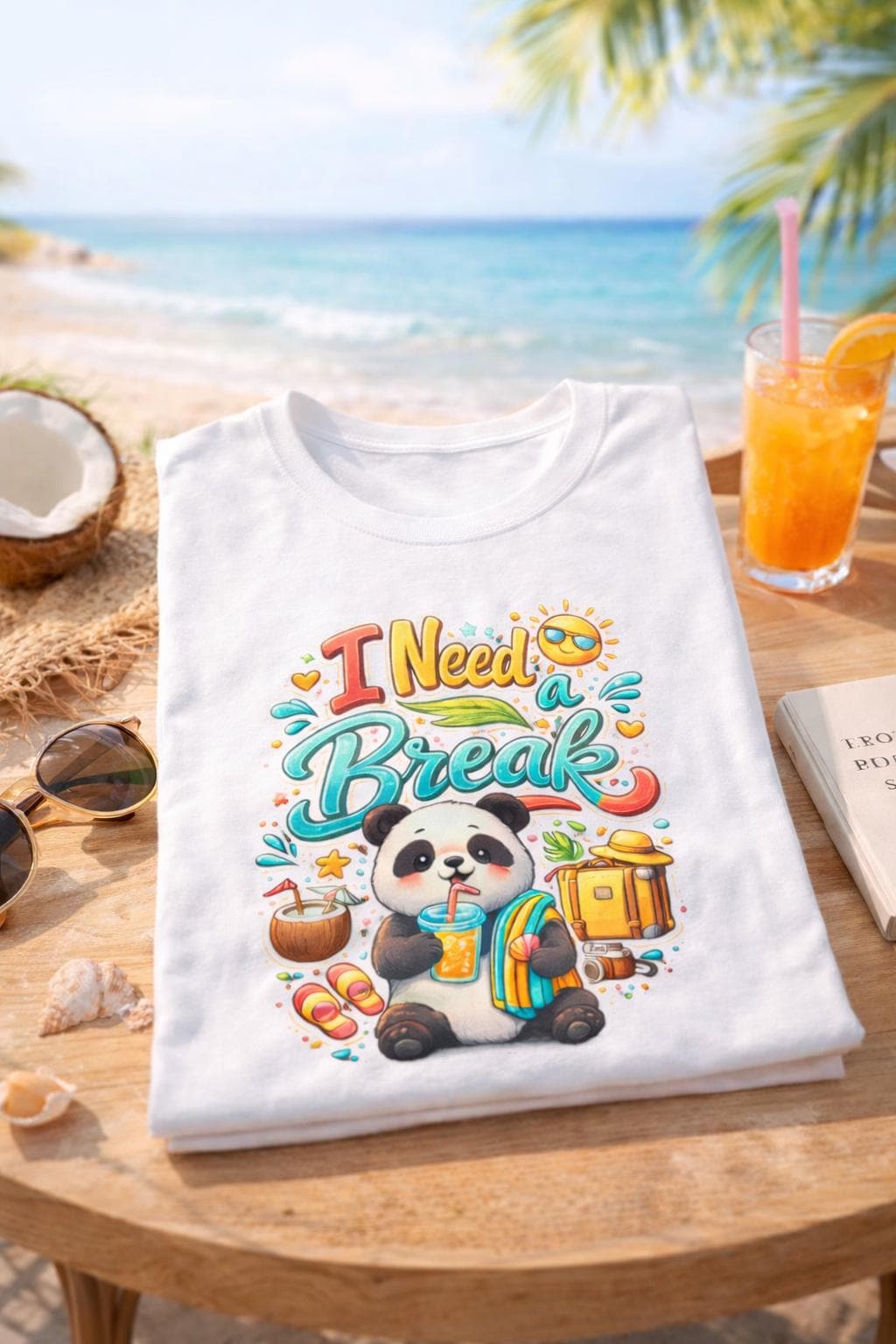 Funny Panda T-Shirt, Vacation Vibes Graphic Tee, Summer Beach Shirt