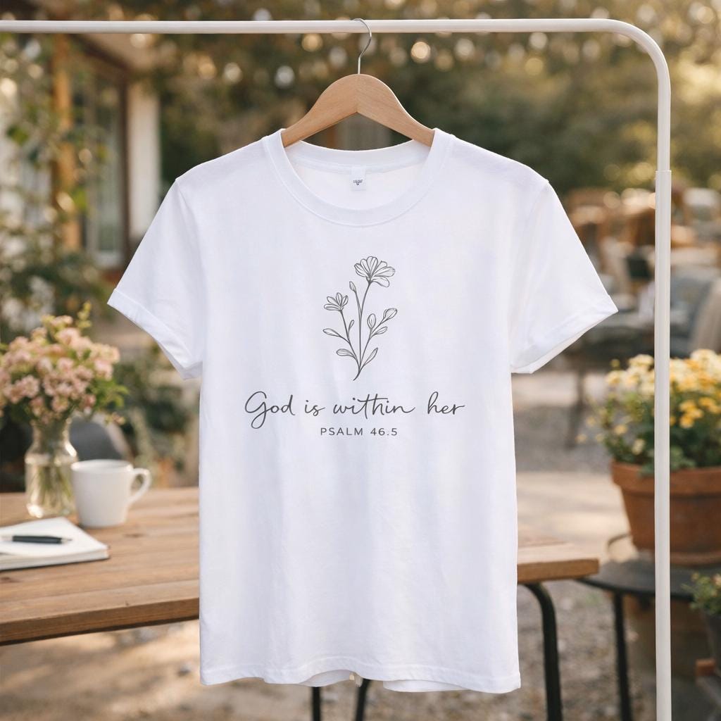 God Is Within Her Floral T-Shirt, Psalm 46:5 Christian Tee, Faith Apparel