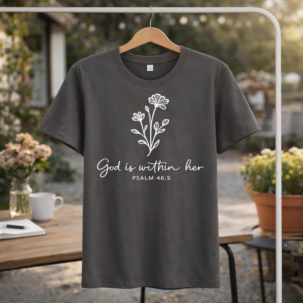 God Is Within Her Floral T-Shirt, Psalm 46:5 Christian Tee, Faith Apparel