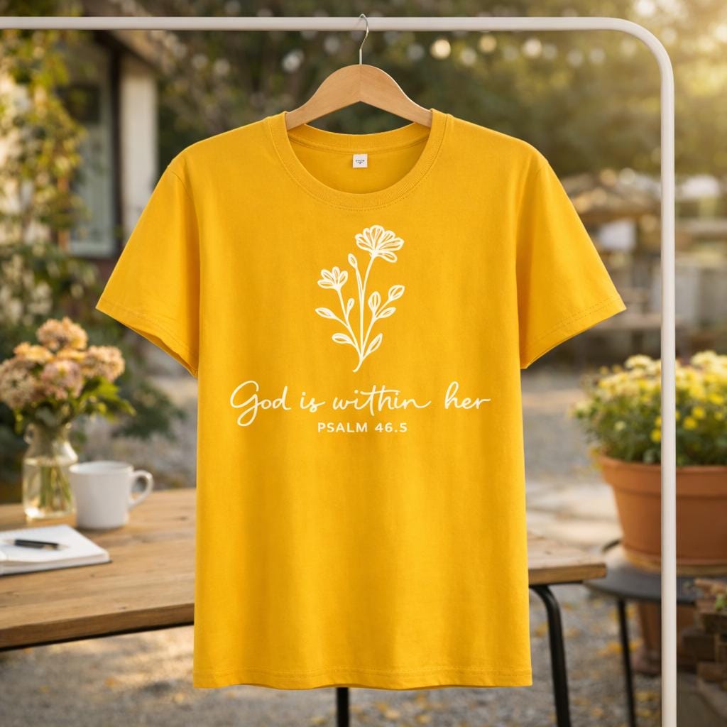 God Is Within Her Floral T-Shirt, Psalm 46:5 Christian Tee, Faith Apparel