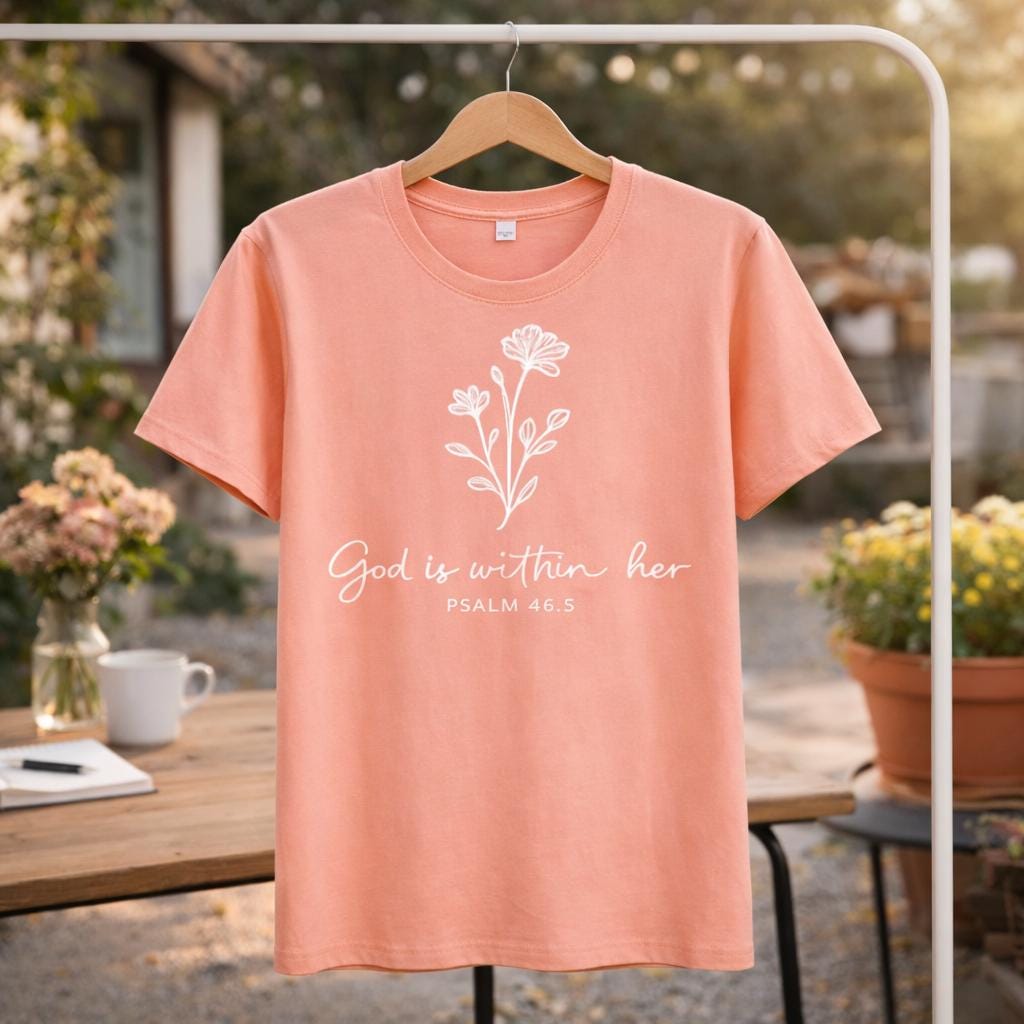 God Is Within Her Floral T-Shirt, Psalm 46:5 Christian Tee, Faith Apparel