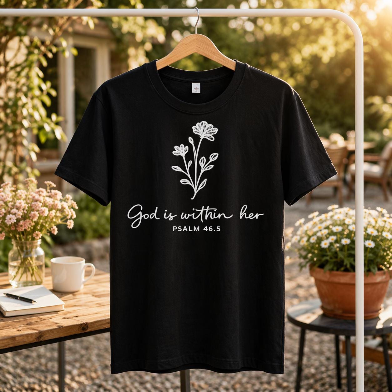 God Is Within Her Floral T-Shirt, Psalm 46:5 Christian Tee, Faith Apparel