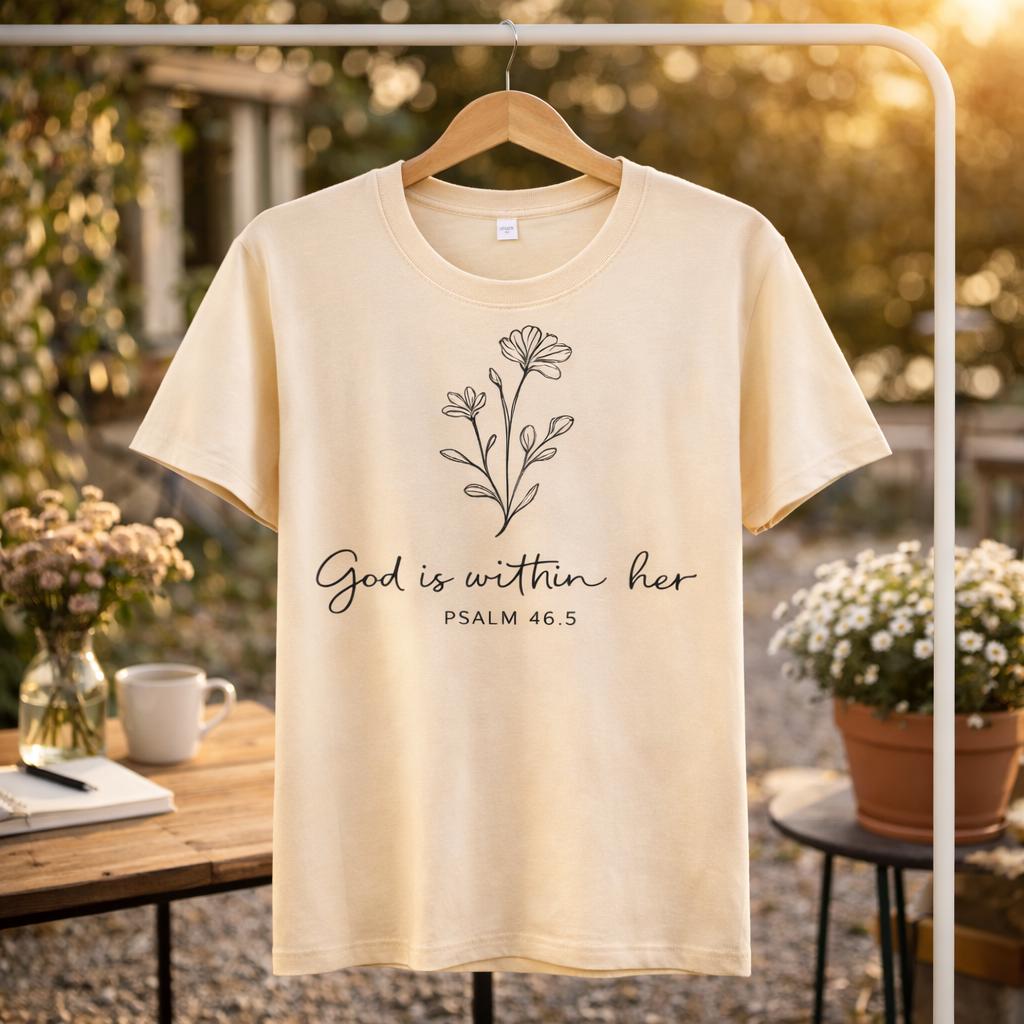 God Is Within Her Floral T-Shirt, Psalm 46:5 Christian Tee, Faith Apparel