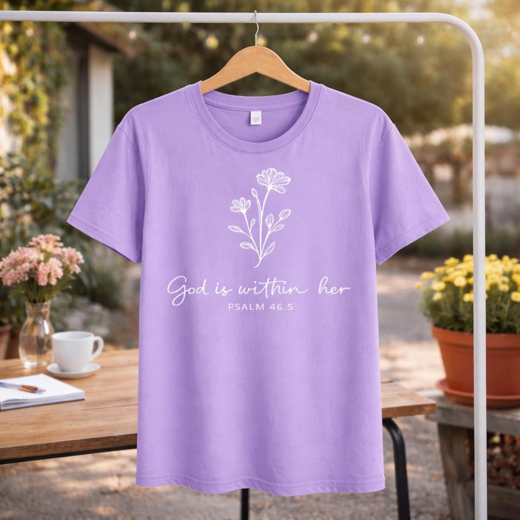 God Is Within Her Floral T-Shirt, Psalm 46:5 Christian Tee, Faith Apparel