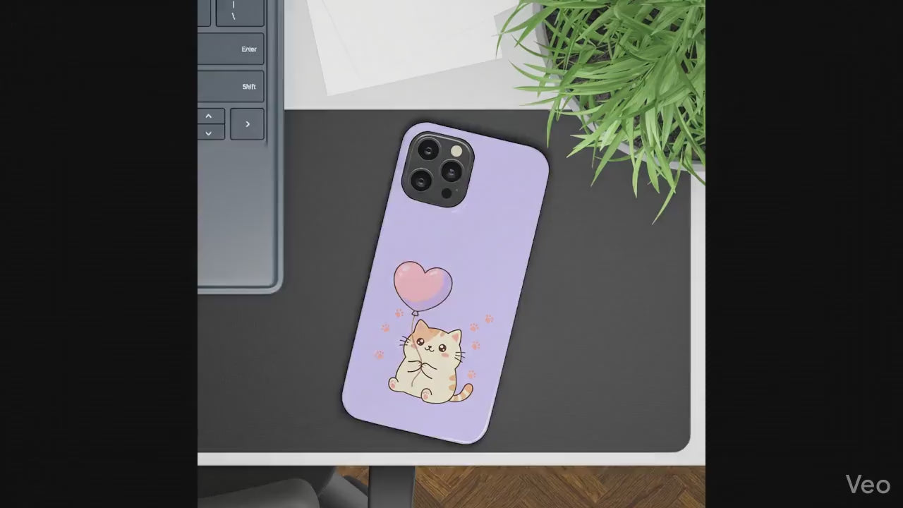 Cat Phone Case Heart Balloon Pet Lover Pastel Design
