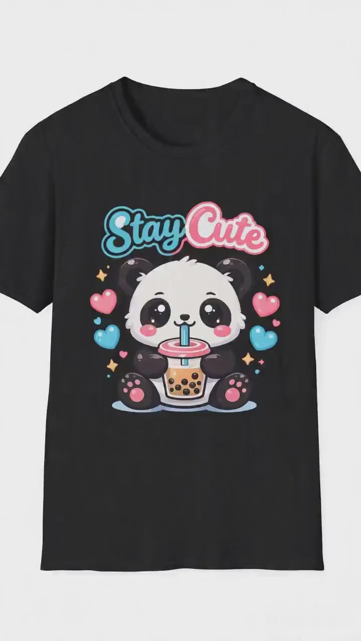 Kawaii Panda Bubble Tea T-Shirt, Pastel Graphic Top, Soft Cotton Tee